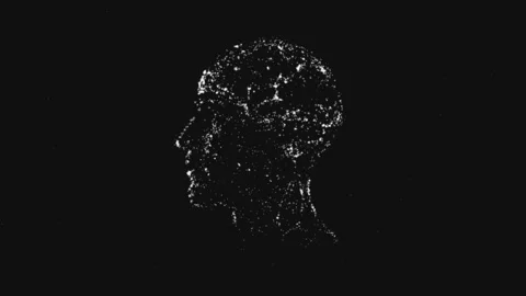 Abstract human head profile formed particles on black background Stock Footage 337523817