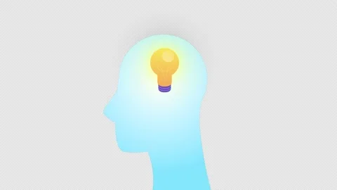 Abstract human head silhouette with bulb animation. great idea, Eureka Stock Footage 235720896