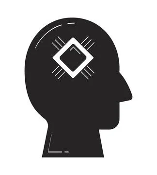 Abstract human head silhouette with microchip cpu doodle linear object Ilustración de archivo