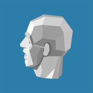 Abstract human head stylized as a white triangulated sculpture on blue Stock Illustration