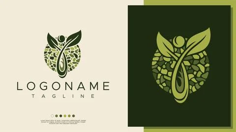 Abstract human leaf logo design template. Luxury herbal human logo brand vector. Illustrazione stock
