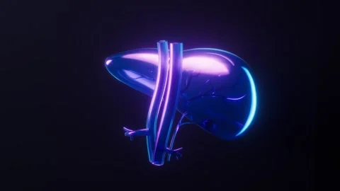 Abstract human liver 3d model rotating in dark space medical footage. Stockbeeldmateriaal 332318074