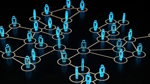 Abstract human network connecting blue glowing figures over dark background.. Video stock 327342747