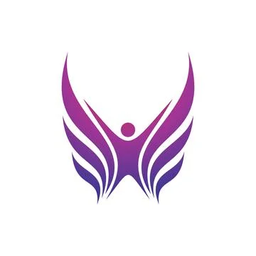 Abstract Human Shape with Wings Icon Vector Logo Template. Angel Illustrati.. Stock Illustration