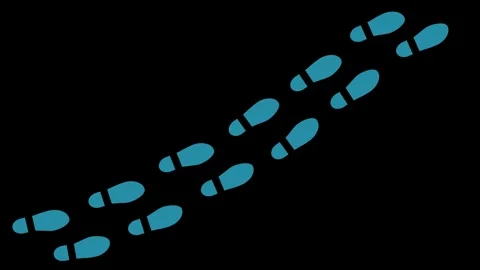 Abstract human shoes footstep walking animation. cyan color footprints shoe.. 스톡 동영상 340408297