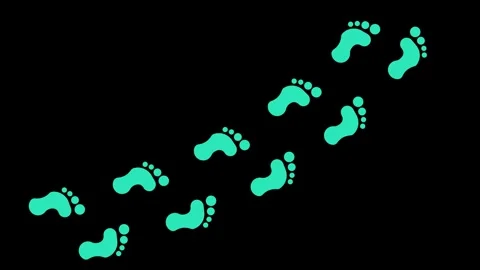 Abstract human shoes footstep walking animation. Cyan color footprints shoe.. Vidéo 340601333