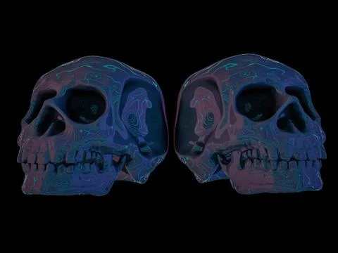Abstract human skull on a black background. 3D Stock Illustration