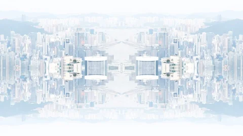 Abstract Hyper lapse Mirror Effect of Hong Kong Cityscape Stock Footage 127503326