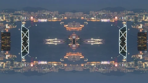 Abstract Hyper lapse Mirror Effect of Hong Kong Cityscape Stock Footage 127503342