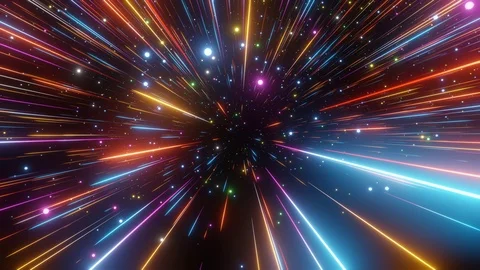 Abstract hyperspace background. Speed of light, neon glowing rays and stars Video stock 113274211