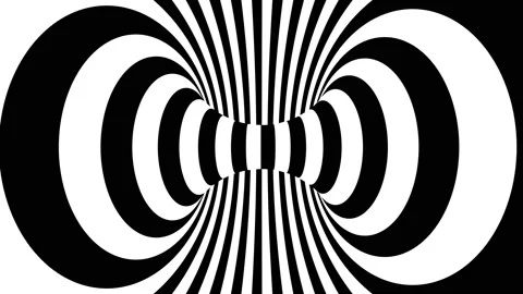 Abstract hypnotic black and white 3d geometrical stripes optical illusion tunnel Vidéo 219964136