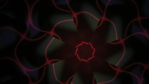 Abstract Hypnotic Kaleidoscope Animation with Glowing Red Lines and Dark Ge.. Stock Footage 341795391
