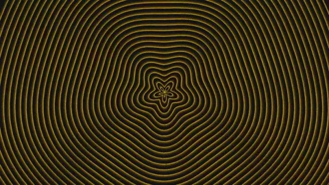 Abstract Hypnotic Star Pattern With Golden Concentric Rings on Black Background Stock Footage 329952203