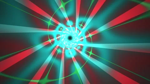 Abstract Hypnotic Tunnel with Glowing Neon Light Rays and Rotating Geometri.. Stock Footage 340519786