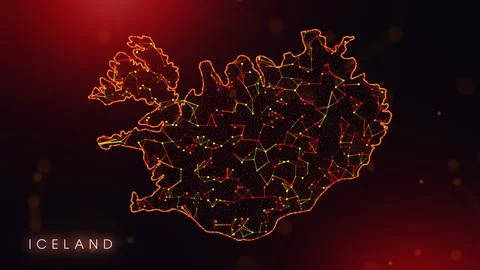 Abstract Iceland Map Digital Network Background With Red And Orange Plexus Do Illustrazione stock