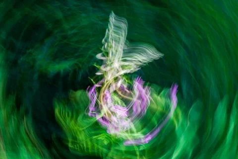 Abstract ICM texture patterns of green foliage and purple flowers in motion Фото