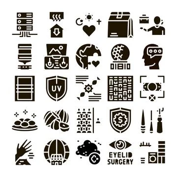 Abstract icon collection featuring data, business, and medical concepts Stock Illustration