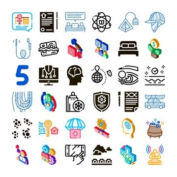 Abstract icon collection representing various concepts and themes Stock Illustration