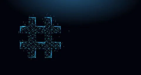 Abstract icon hashtag made from lines and triangles. Low poly style design. Stock Illustration