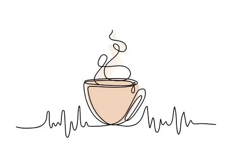 Abstract icon with line coffee. Continuous one line drawing. Vector hand drawing Stock Illustration