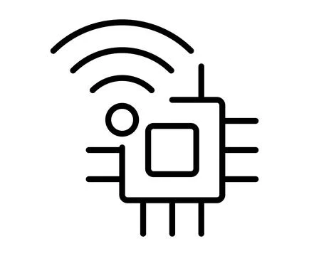 Abstract Icon of Microchip with Signal Waves Representing Technology Stock Illustration