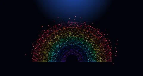 Abstract icon rainbow made from lines and triangles. Low poly style design. Illustrazione stock