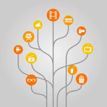 Abstract icon tree concept related to movie, film, video recording and cinema Stock Illustration