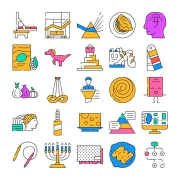 Abstract icons creating a vibrant flat line pattern Illustrazione stock