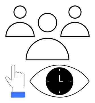 Abstract Icons Group Communication, Time Management, and Digital Interaction Stock Illustration