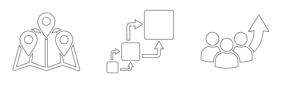 Abstract Icons of Map, Flowchart, and Teamwork Illustrazione stock
