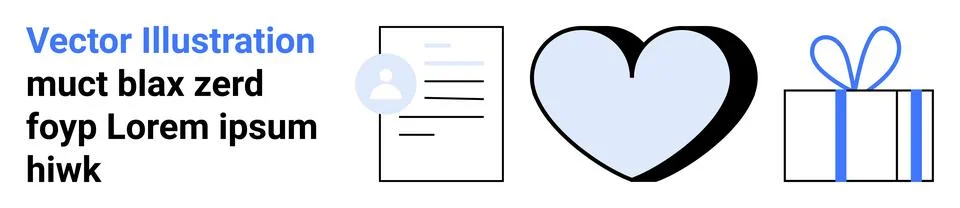 Abstract Icons Profile Document, Heart Symbol, and Gift Box in Minimalist Style Stock Illustration