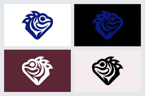Abstract Iguana Head Logo Design Vector Set Stock Illustration