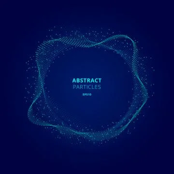 Abstract illuminated blue circle shape of particles array on dark background Stock Illustration