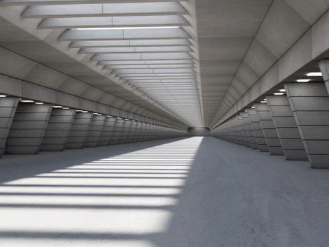 Abstract illuminated empty corridor interior. 3D Stock Illustration