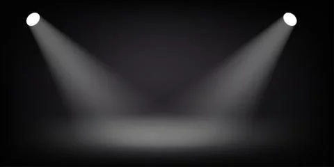 Abstract illuminated empty dark stage with bright projectors. Design templa.. Stock-Illustration