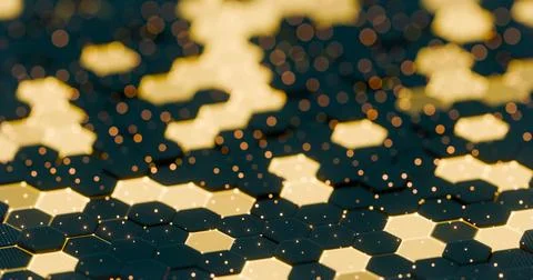 Abstract Illuminated Hexagonal Pattern with Bokeh Effects in Dark Background. イラスト素材