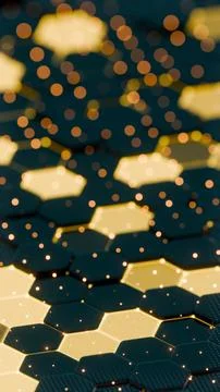 Abstract Illuminated Hexagonal Pattern with Bokeh Effects in Dark Background. Stock Illustration