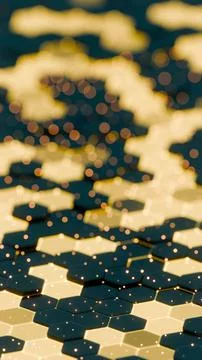 Abstract Illuminated Hexagonal Pattern with Bokeh Effects in Dark Background. Illustrazione stock