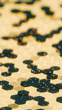 Abstract Illuminated Hexagonal Pattern with Bokeh Effects in Dark Background. イラスト素材