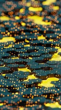 Abstract Illuminated Hexagonal Pattern with Bokeh Effects in Dark Background. Stockillustratie