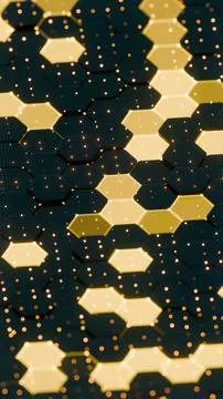 Abstract Illuminated Hexagonal Pattern with Golden Accents and Sparkling Ligh Stockillustratie