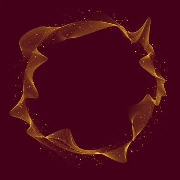 Abstract illuminated yellow dynamic circle waves line of particles array on r 스톡 일러스트