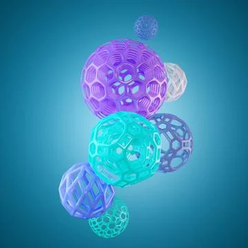 Abstract illustration of 3d wire balls on blue backdrop Stock Illustration