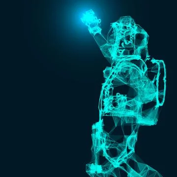 Abstract illustration of an astronaut. Connection linear shapes with dots イラスト素材