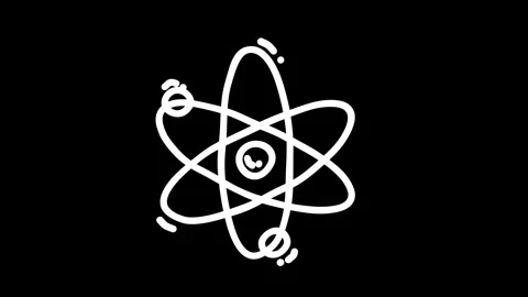 Abstract illustration of an atom with swirling orbits on a black background.. 動画素材 319588239