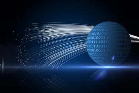 Abstract illustration of binary coding over globe and glowing light trails Stock Illustration