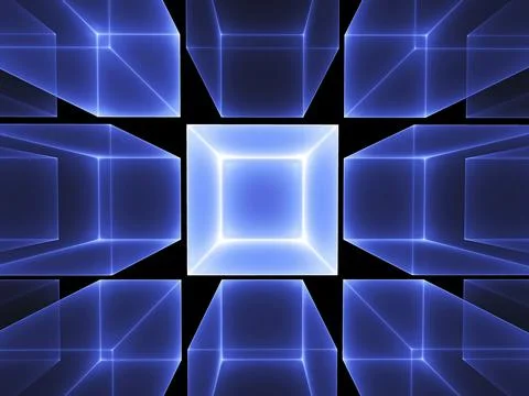 Abstract illustration of blue cubes perspective on black background Stock Illustration