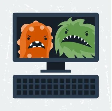 Abstract illustration computer infected with viruses. Stock Illustration