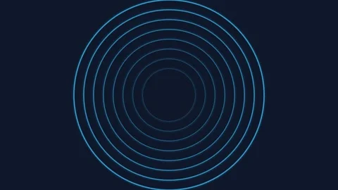 Abstract illustration of concentric glowing blue rings on a dark background Stock Footage 339619197