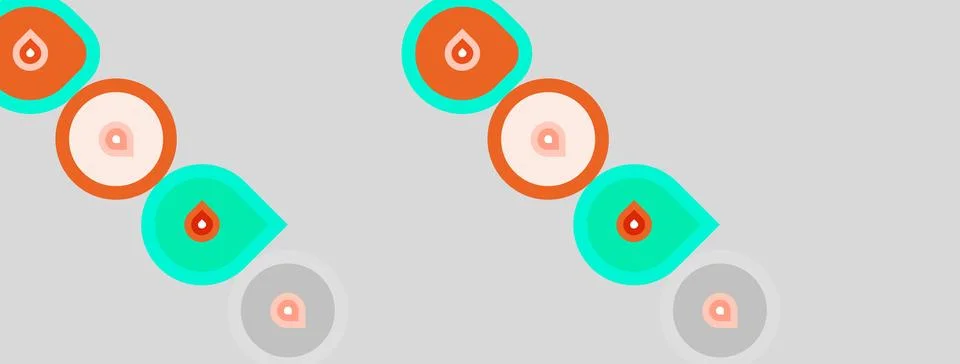 Abstract illustration depicts repeating pattern. Coral, teal circles, droplet Stock Illustration